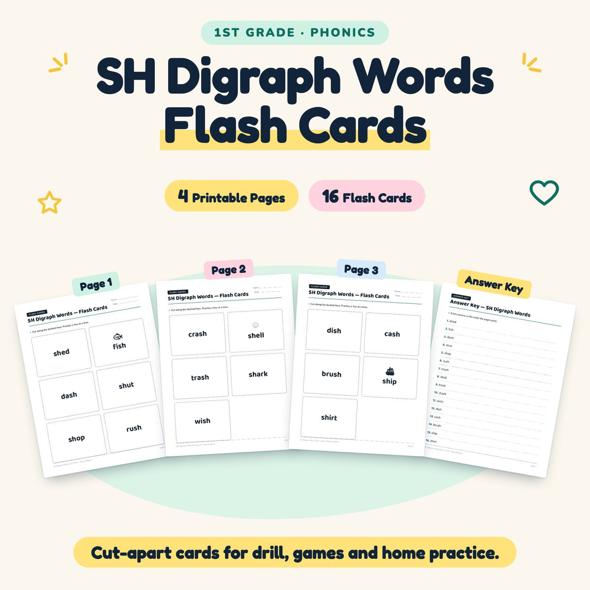 16 SH Digraph Words Flash Cards — cover