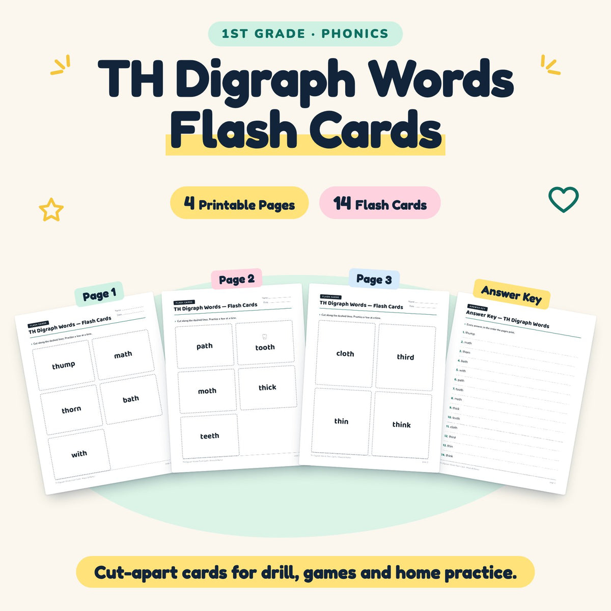 14 TH Digraph Words Flash Cards — cover