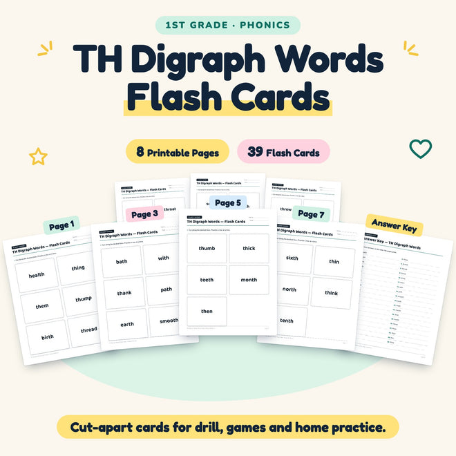 TH Digraph Words Flash Cards | 1st Grade Phonics (14 Cards) — cover