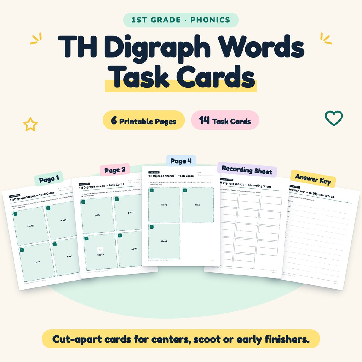 14 TH Digraph Words Task Cards — cover