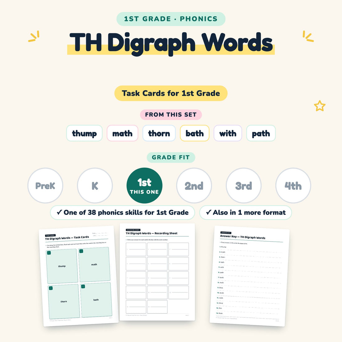 TH Digraph Words: skill and grade fit