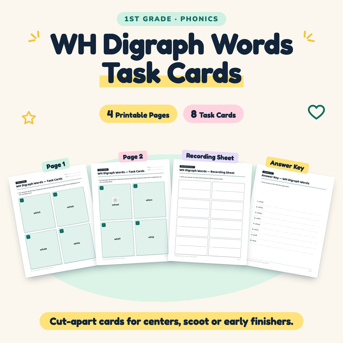 8 WH Digraph Words Task Cards — cover