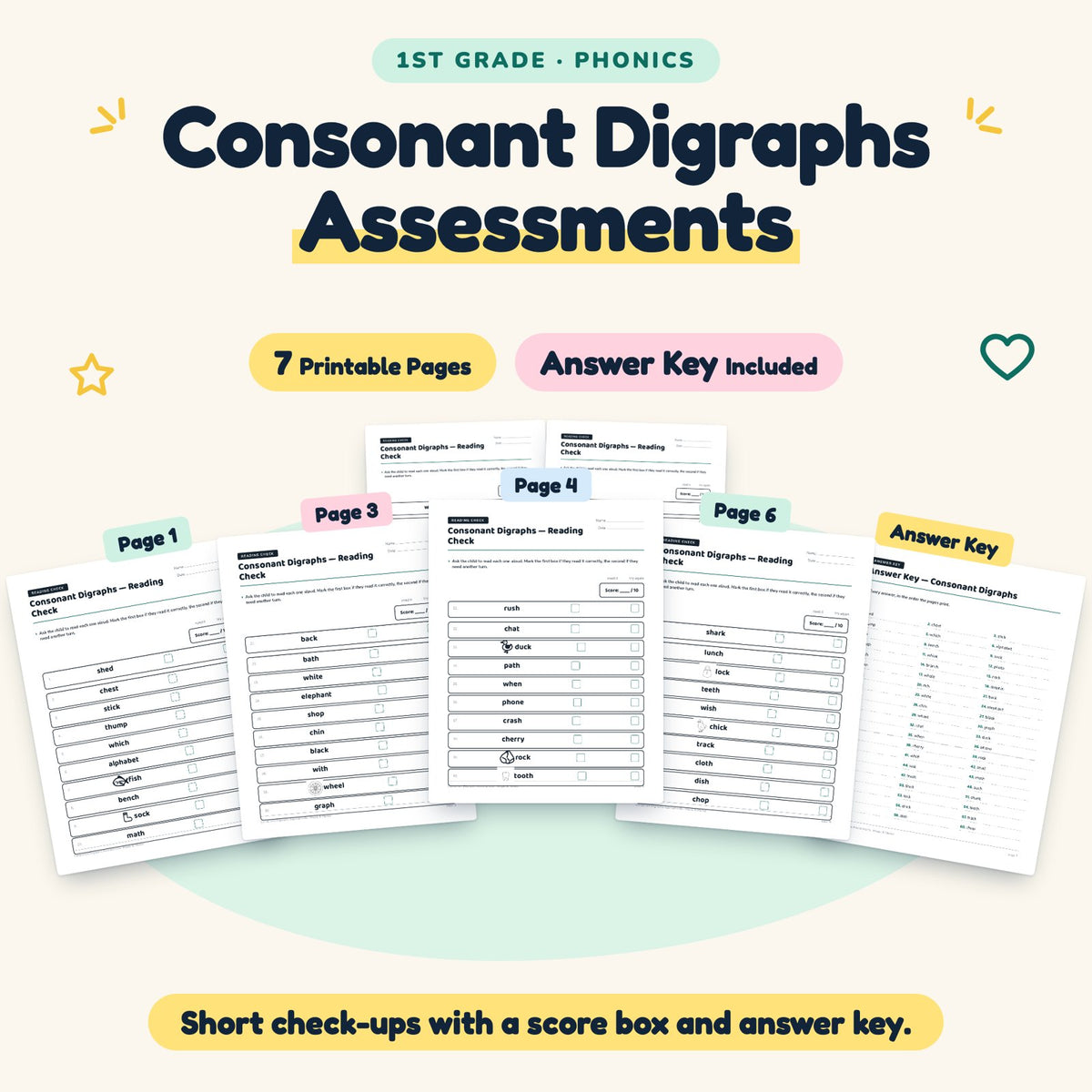 7 Consonant Digraphs Assessments — cover