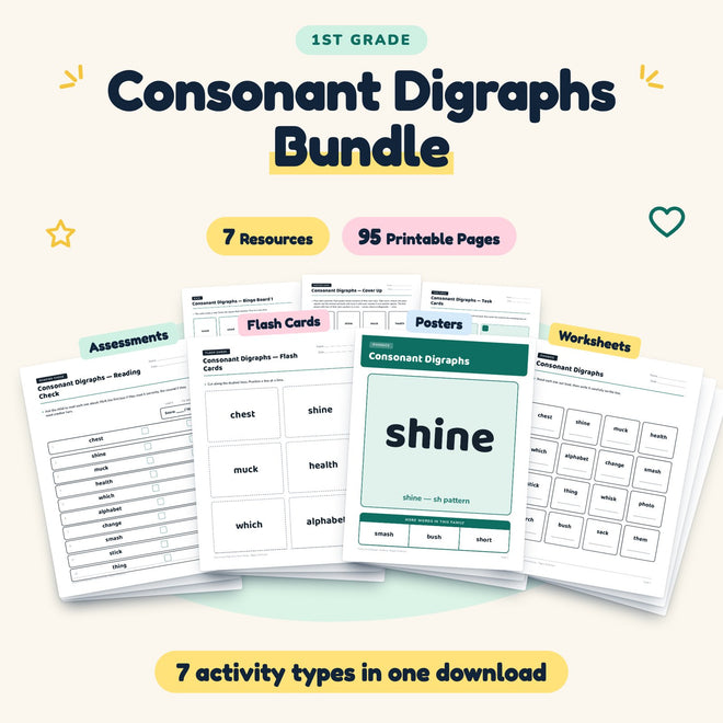 Consonant Digraphs Bundle | 1st Grade Phonics (7 Resources) — cover