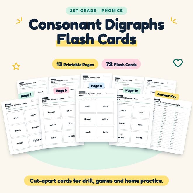 Consonant Digraphs Flash Cards | 1st Grade (72 Cards) — cover