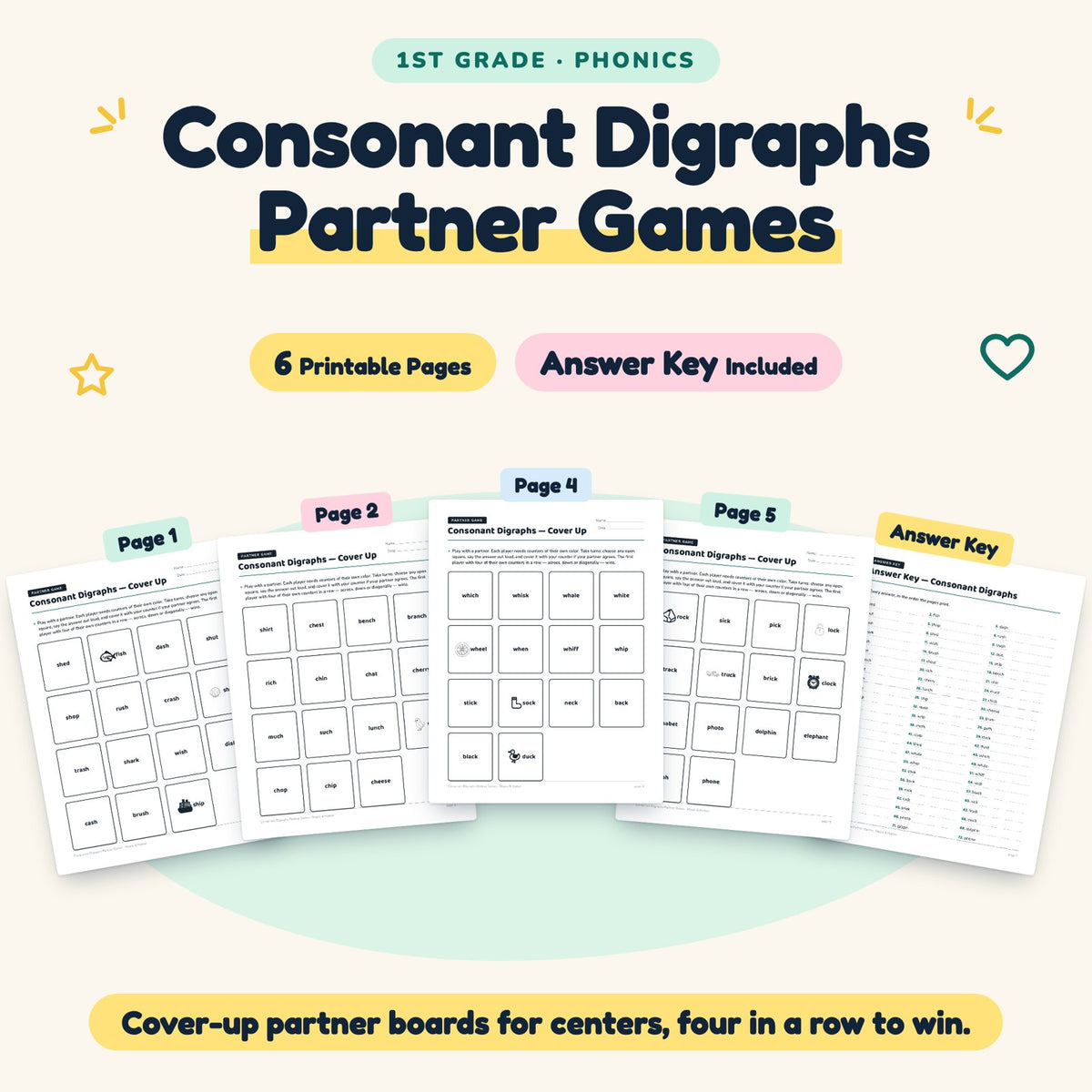 6 Consonant Digraphs Partner Games — cover