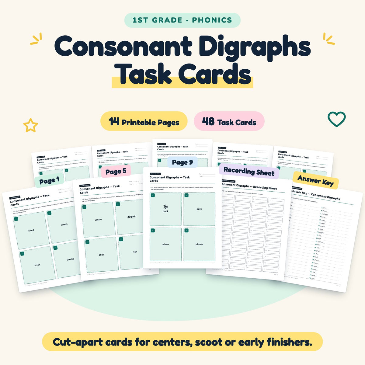 48 Consonant Digraphs Task Cards — cover