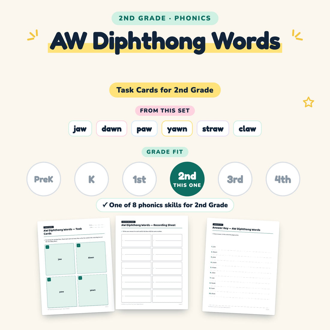AW Diphthong Words: skill and grade fit