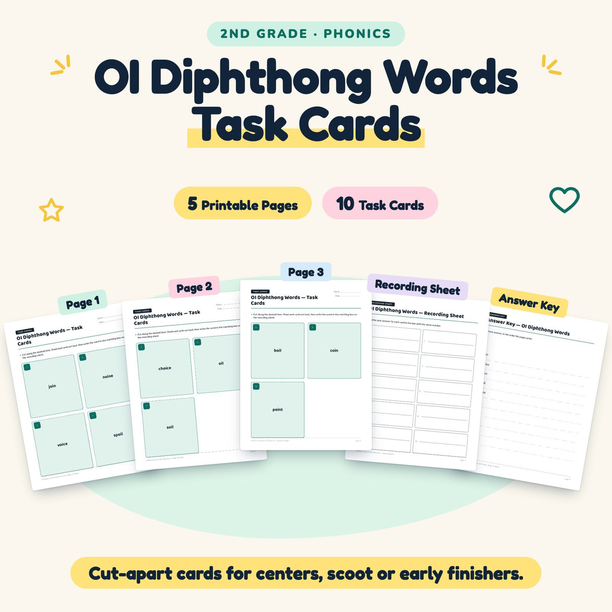 10 OI Diphthong Words Task Cards — cover