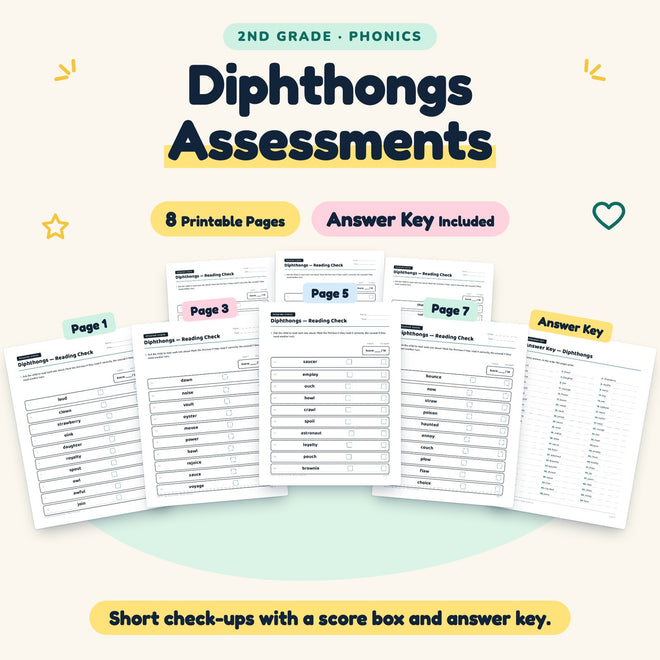 Diphthongs Assessments | 2nd Grade Phonics (7 Pages) — cover