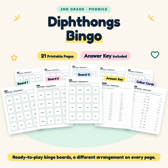 Diphthongs Bingo | 2nd Grade Phonics (8 Pages) — cover