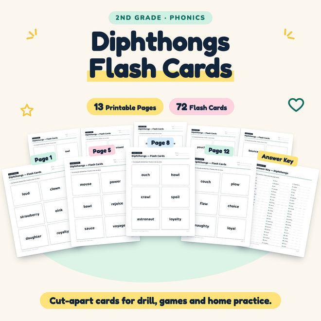 Diphthongs Flash Cards | 2nd Grade Phonics (56 Cards) — cover