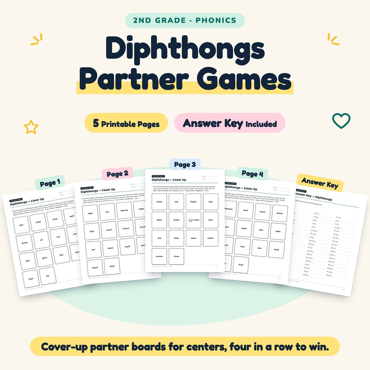 5 Diphthongs Partner Games — cover