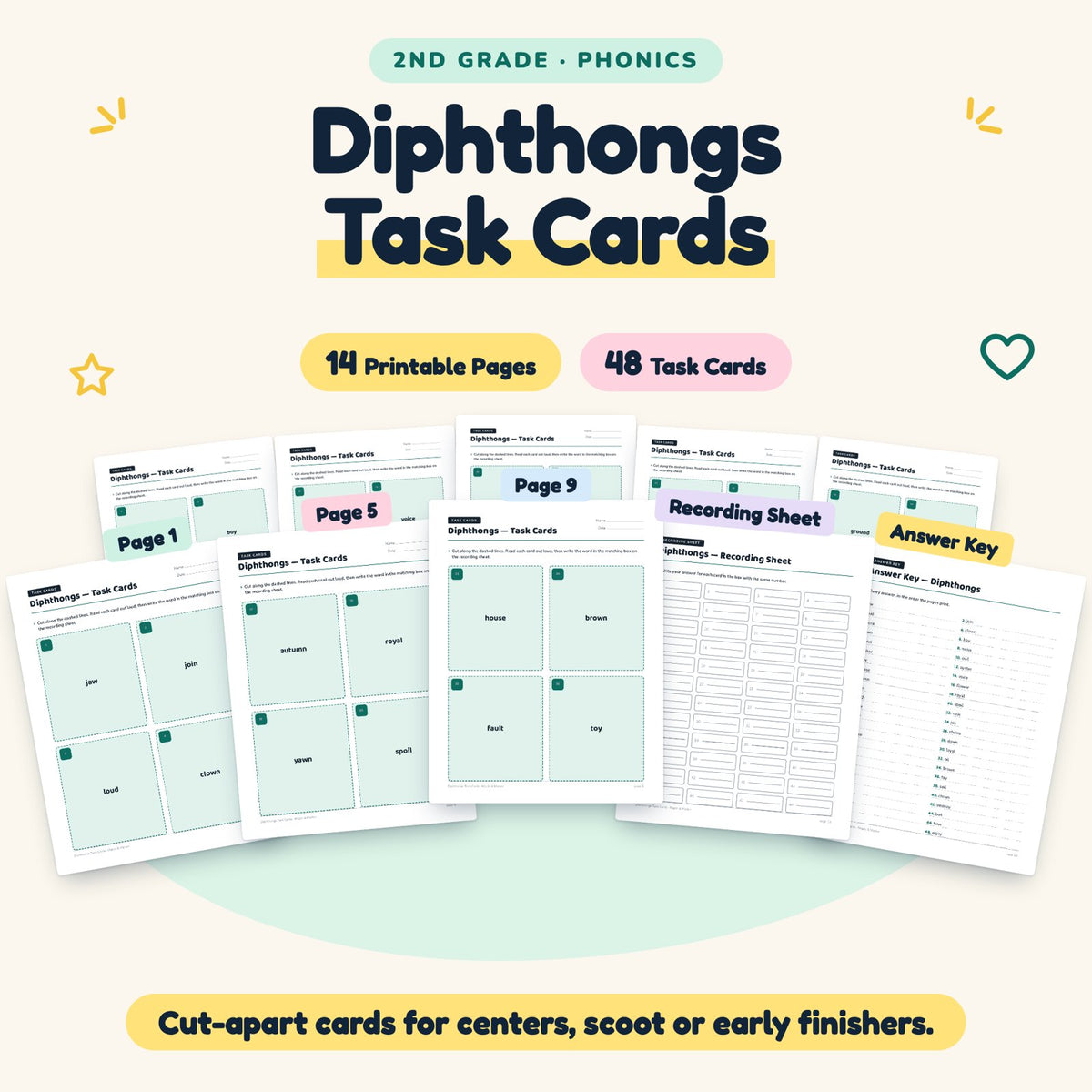 48 Diphthongs Task Cards — cover