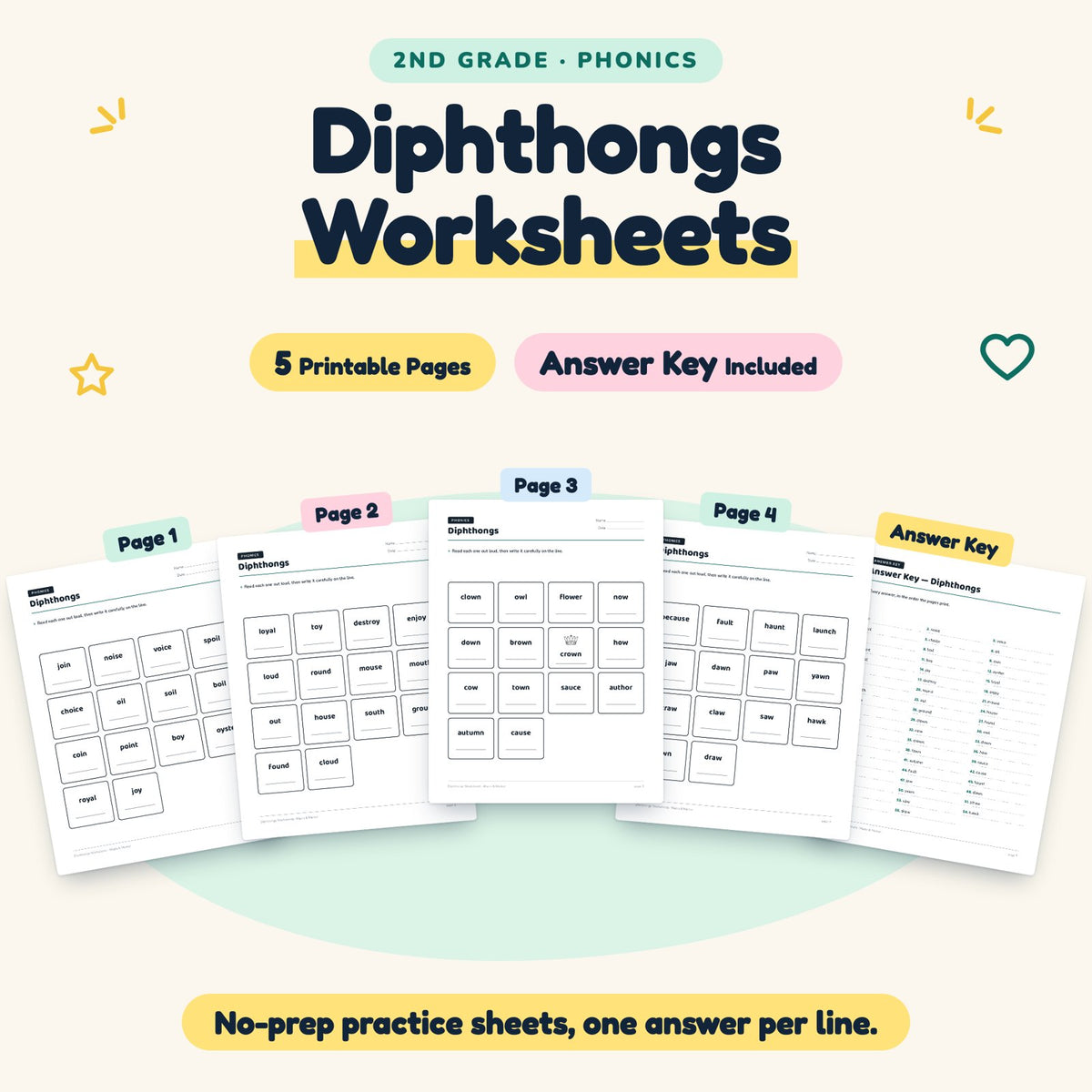 5 Diphthongs Worksheets — cover