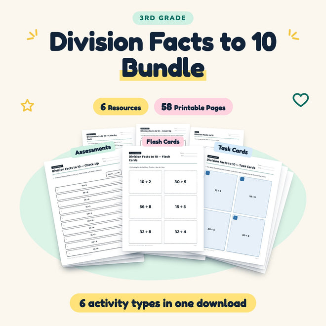 58 Page Division Facts to 10 Bundle — cover