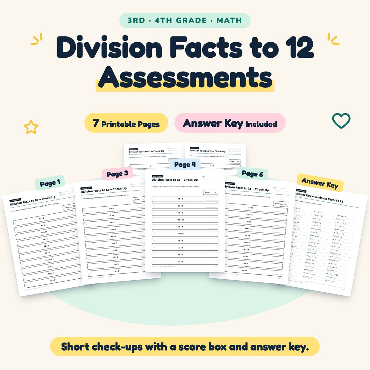 7 Division Facts to 12 Assessments — cover