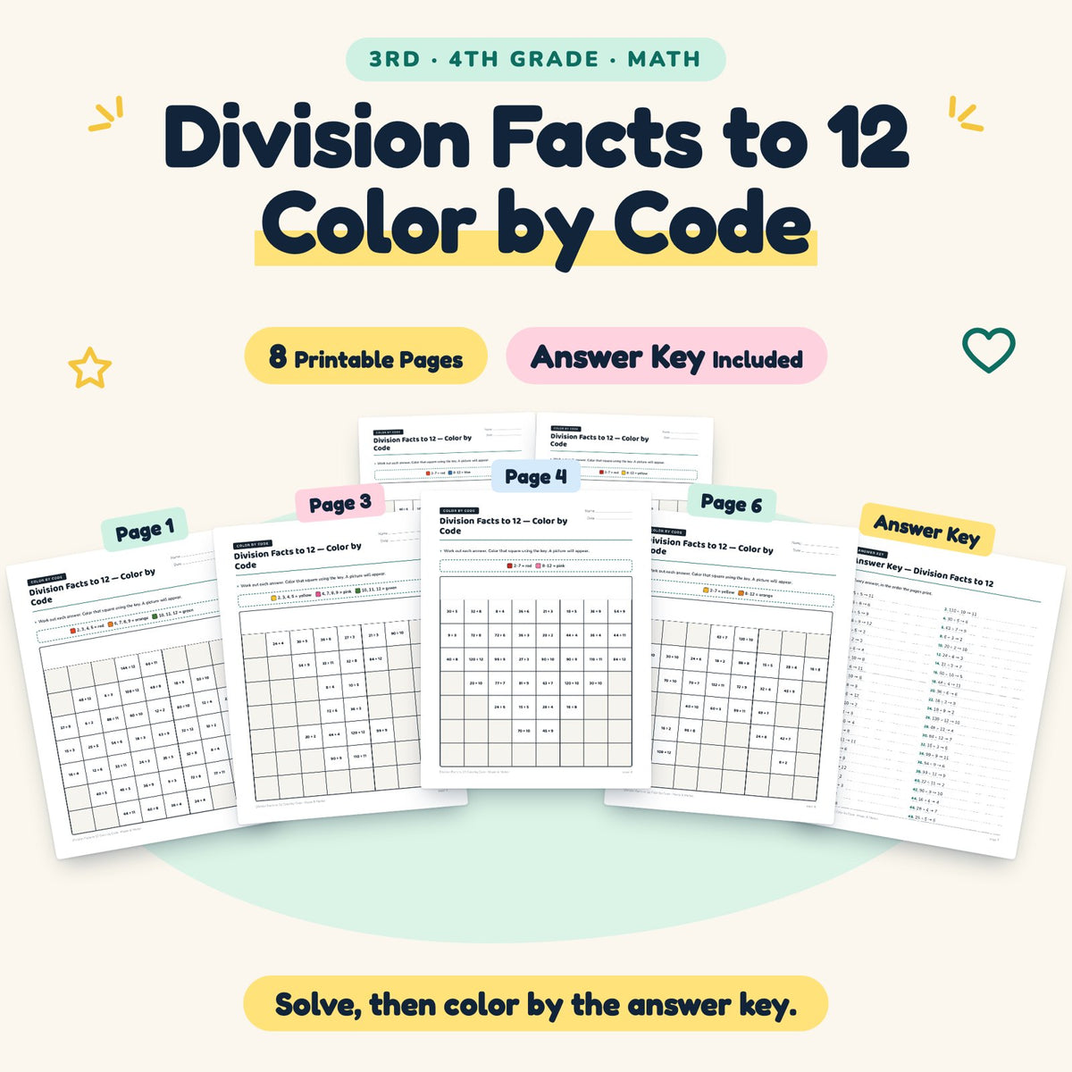8 Division Facts to 12 Color by Code — cover