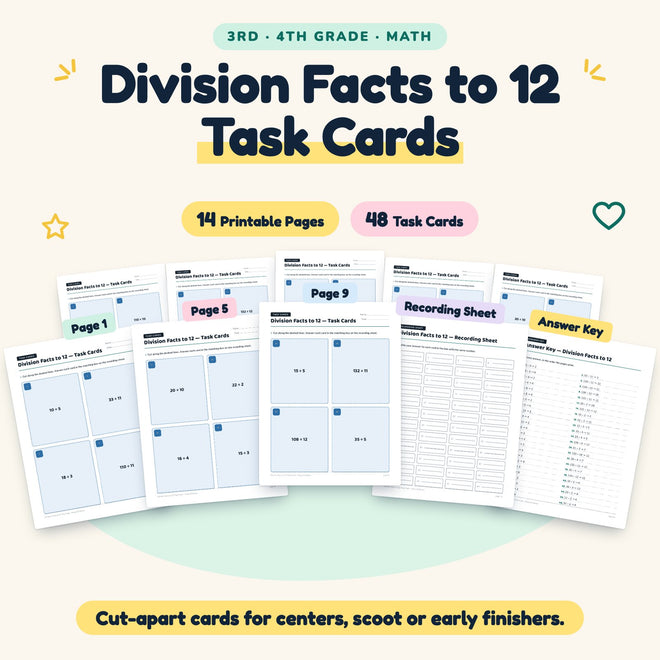 48 Division Facts to 12 Task Cards — cover