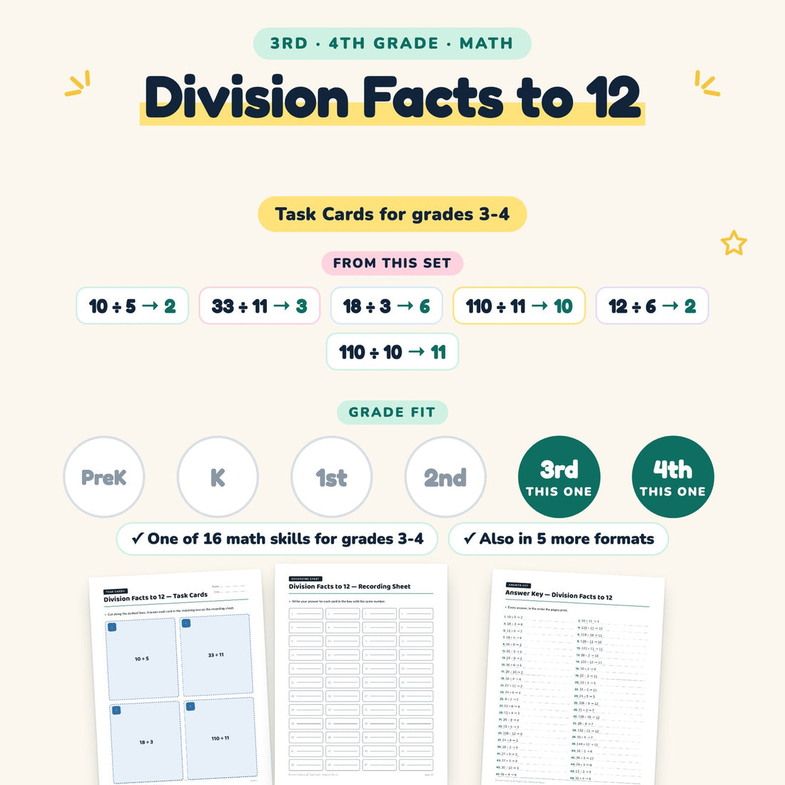 Division Facts to 12: skill and grade fit