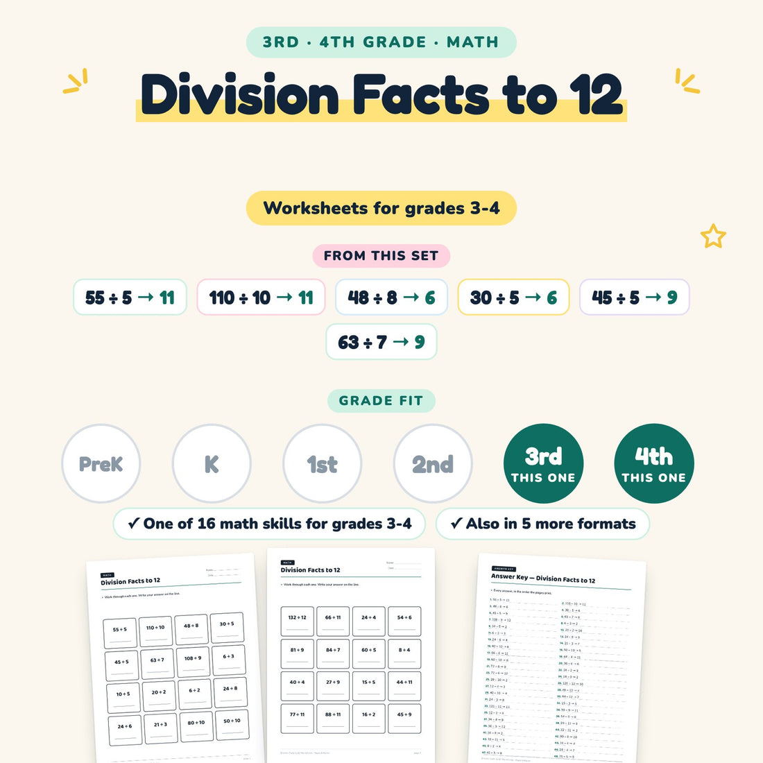 Division Facts to 12: skill and grade fit