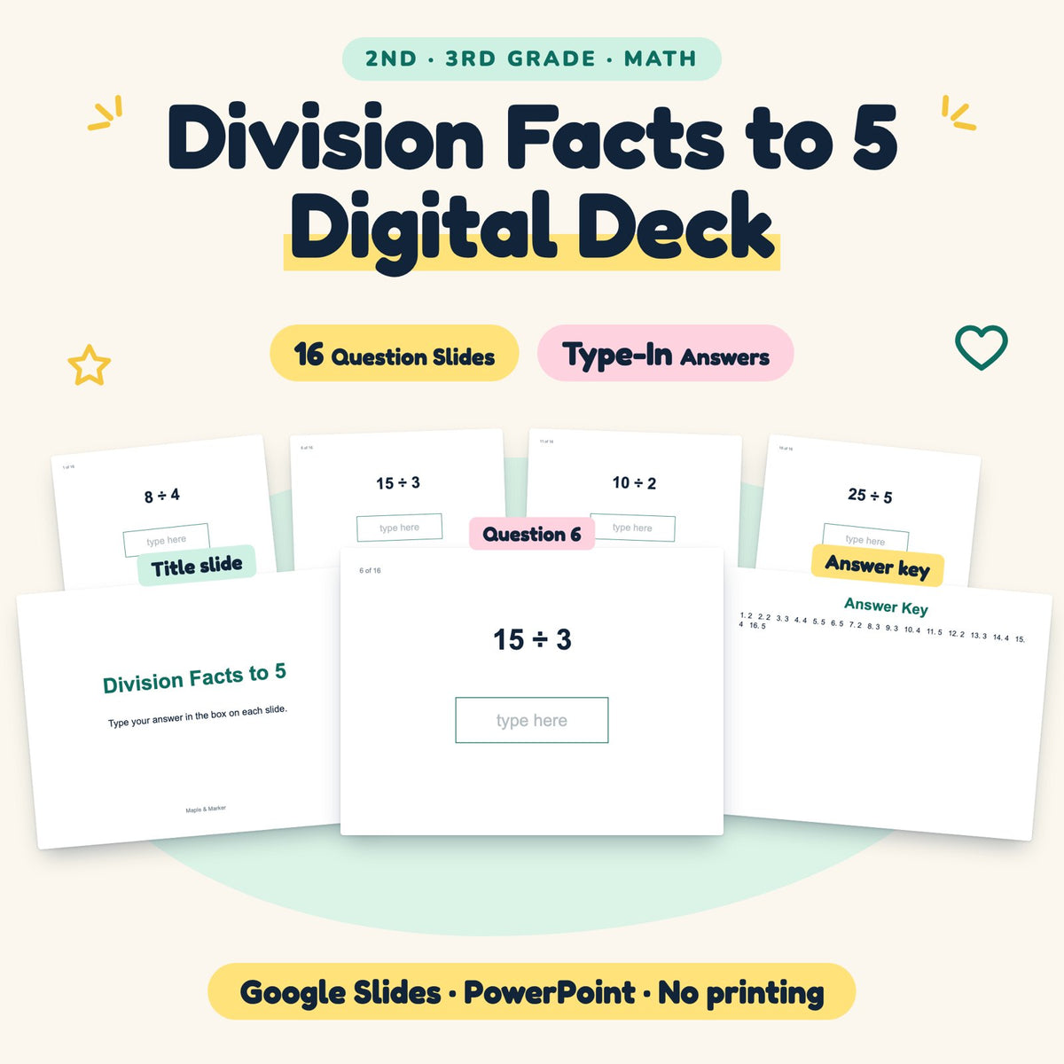 16 Question Division Facts to 5 Digital Deck — cover
