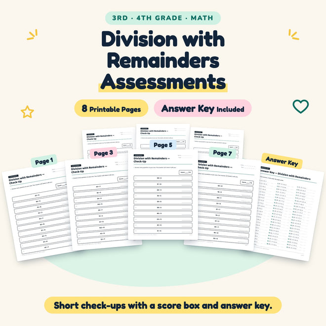 Division with Remainders Assessments | 3rd–4th Grade Math — cover