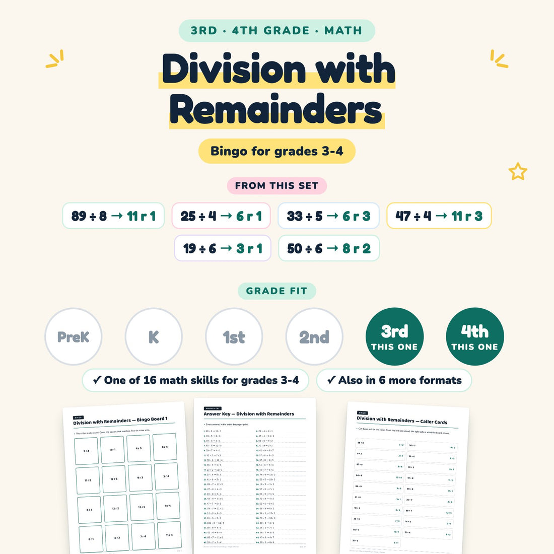 Division with Remainders: skill and grade fit