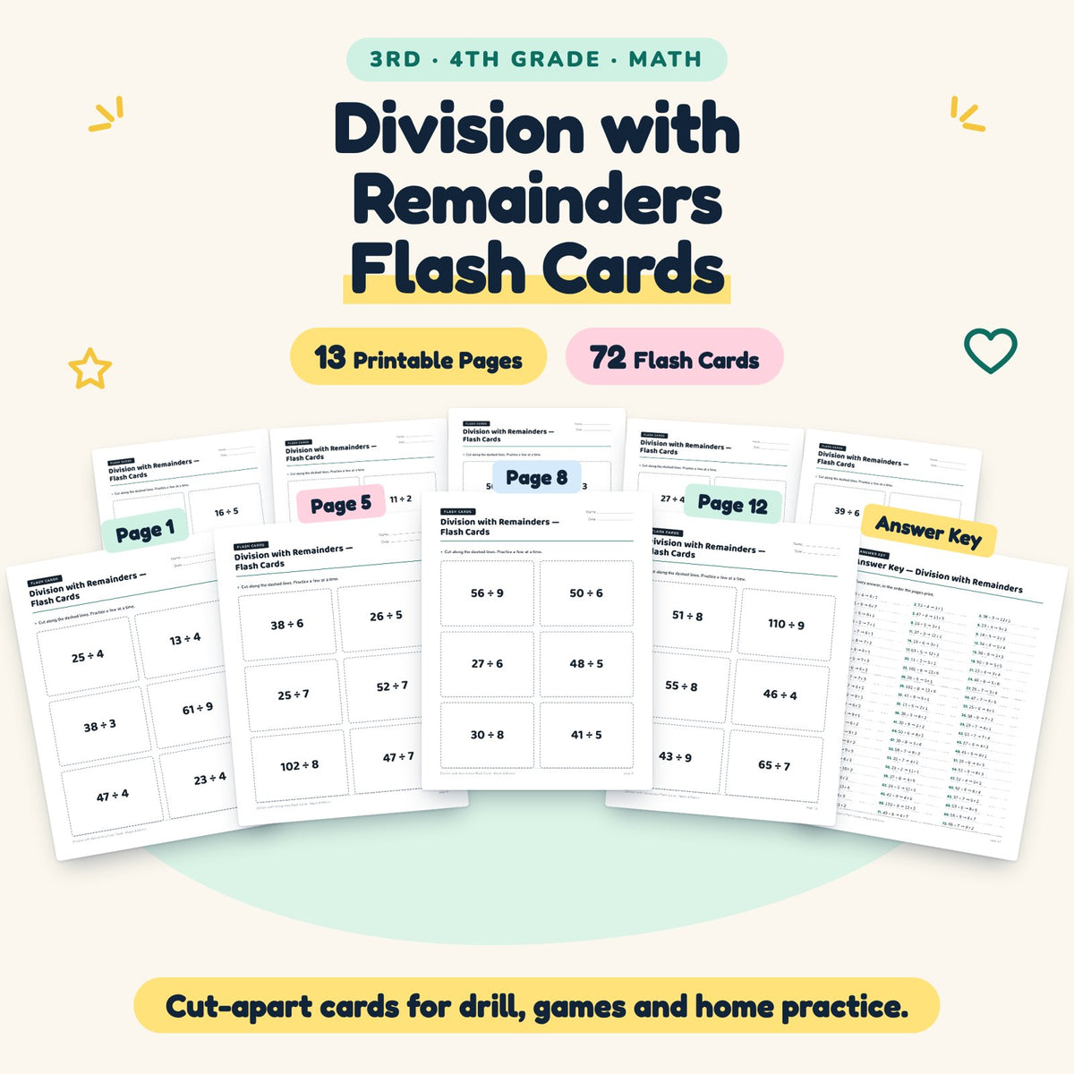 72 Division with Remainders Flash Cards — cover