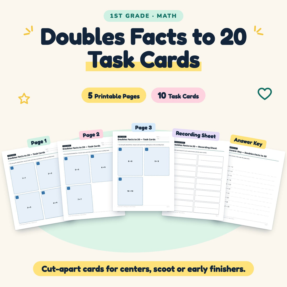 10 Doubles Facts to 20 Task Cards — cover