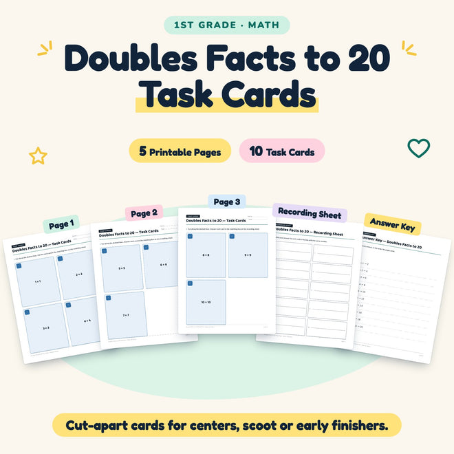 10 Doubles Facts to 20 Task Cards — cover