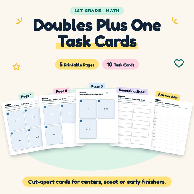 10 Doubles Plus One Task Cards — cover