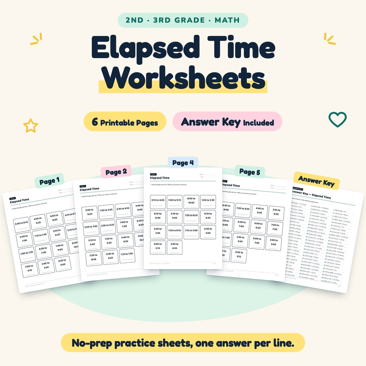 6 Elapsed Time Worksheets — cover