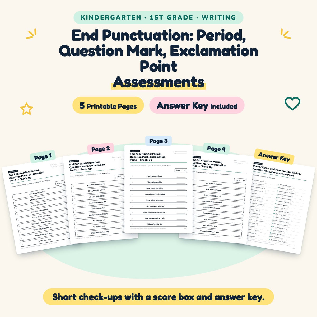 5 End Punctuation: Period, Question Mark, Exclamation Point Assessments — cover