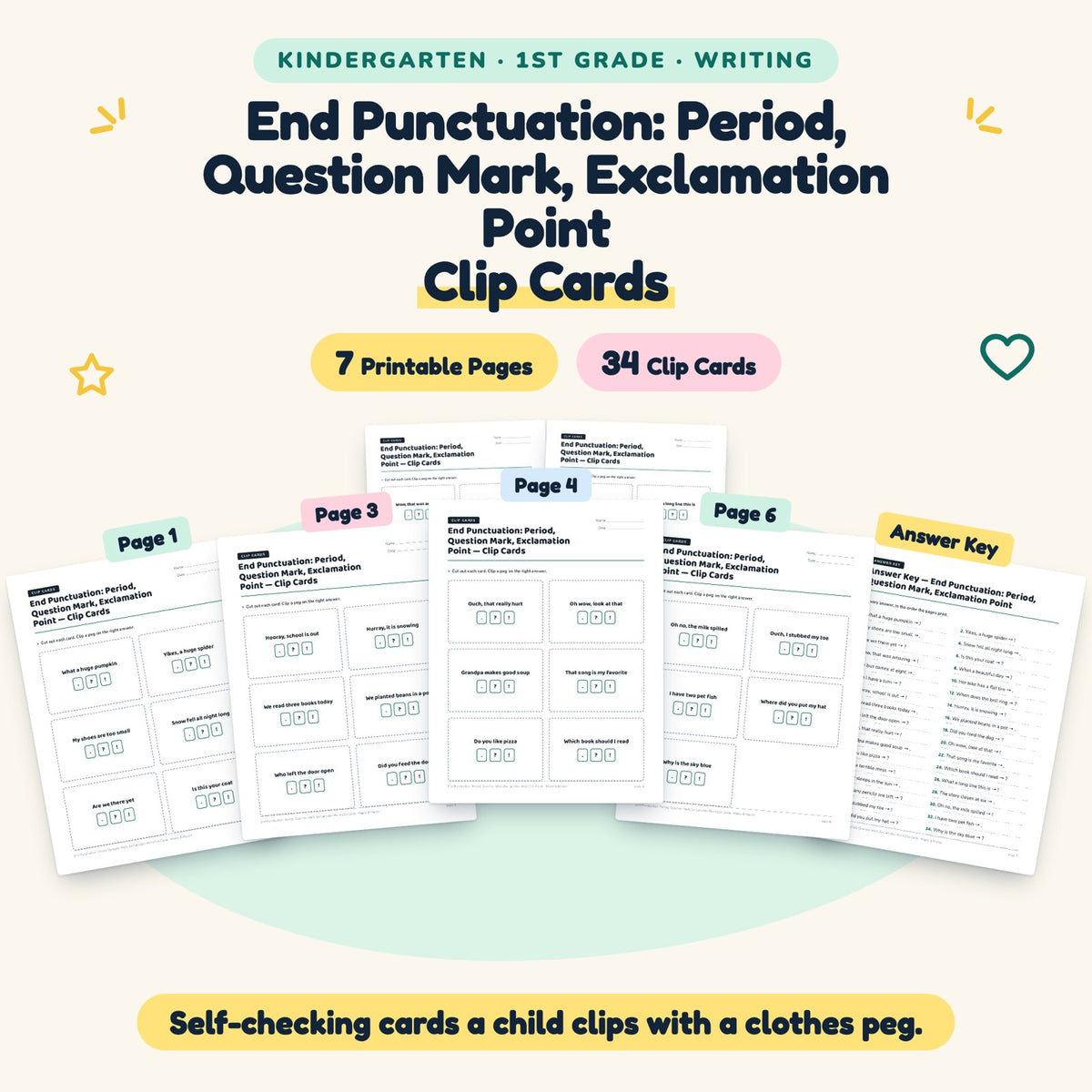 34 End Punctuation: Period, Question Mark, Exclamation Point Clip Cards — cover