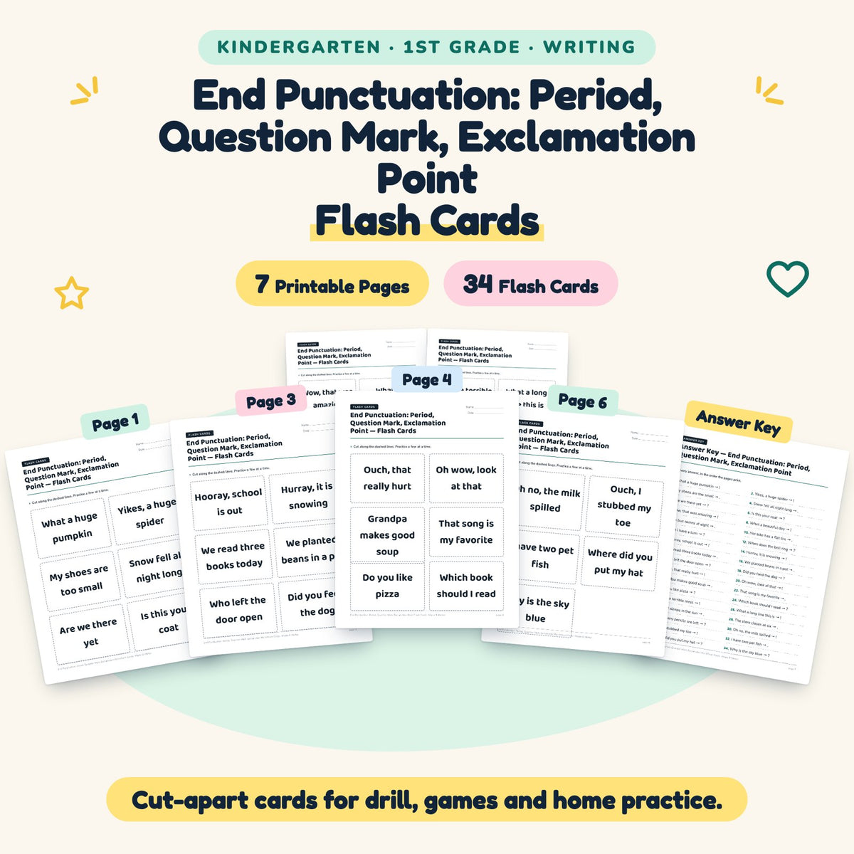 34 End Punctuation: Period, Question Mark, Exclamation Point Flash Cards — cover