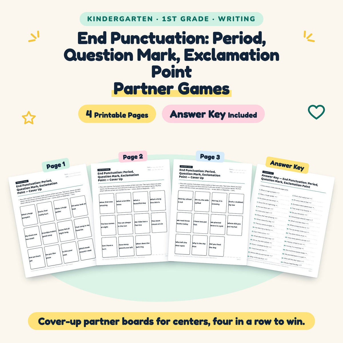 4 End Punctuation: Period, Question Mark, Exclamation Point Partner Games — cover