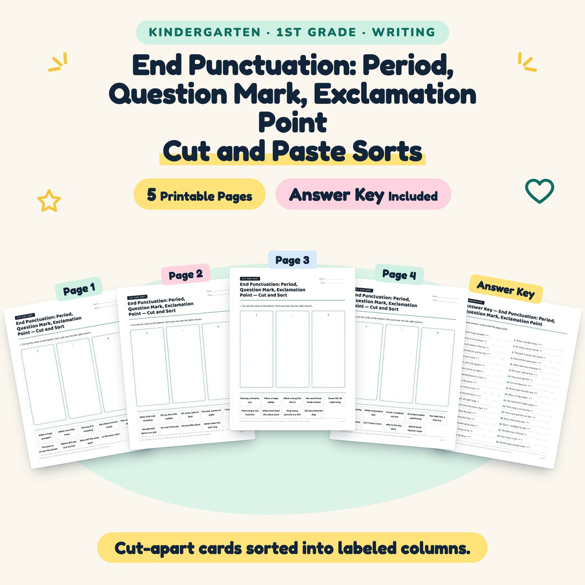 5 End Punctuation: Period, Question Mark, Exclamation Point Cut and Paste Sorts — cover