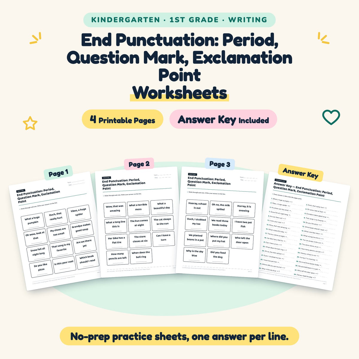 4 End Punctuation: Period, Question Mark, Exclamation Point Worksheets — cover