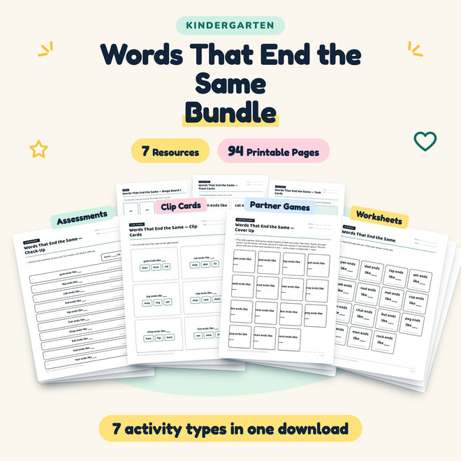 Words That End the Same Bundle | Kindergarten (7 Resources) — cover