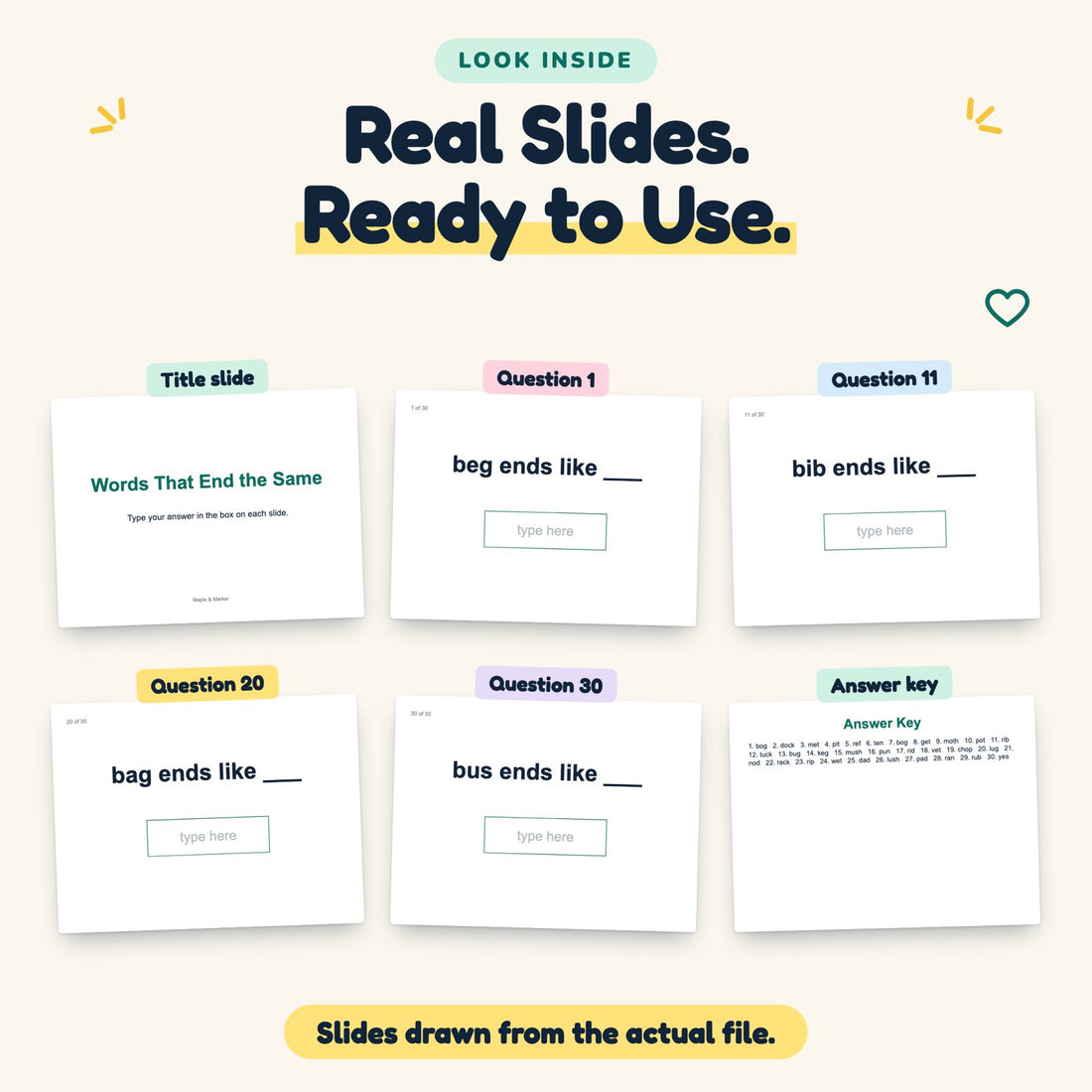 Words That End the Same digital deck: look inside