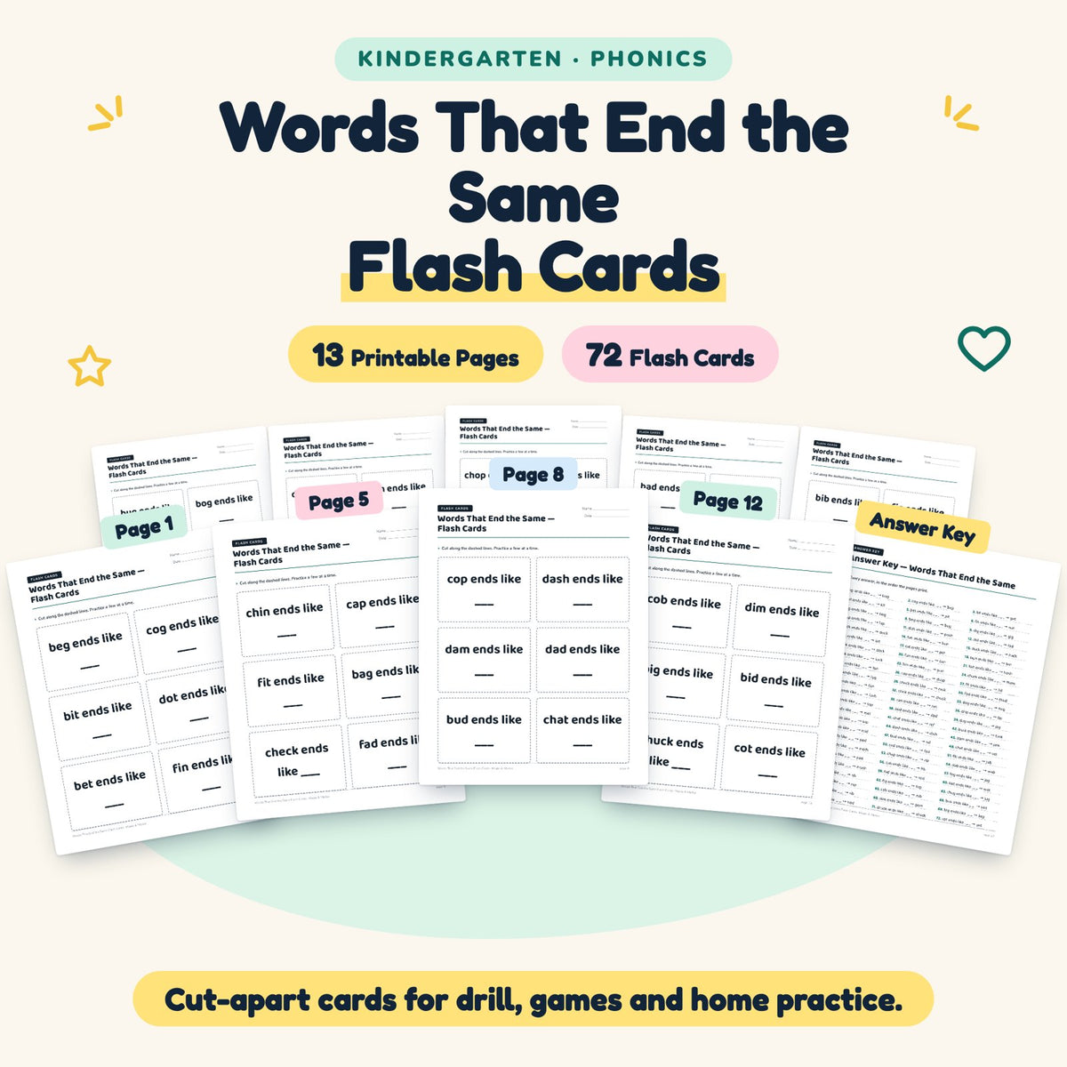 Words That End the Same Flash Cards | Kindergarten Phonics — cover