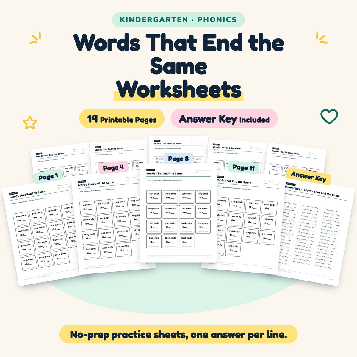 14 Words That End the Same Worksheets — cover
