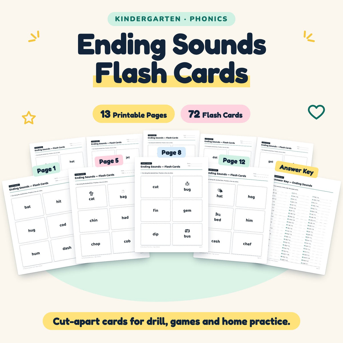 72 Ending Sounds Flash Cards — cover