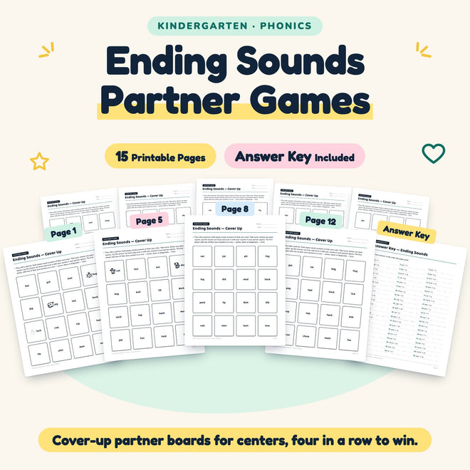 Ending Sounds Partner Games | Kindergarten (14 Pages) — cover