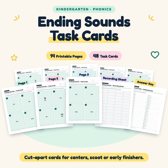 48 Ending Sounds Task Cards — cover