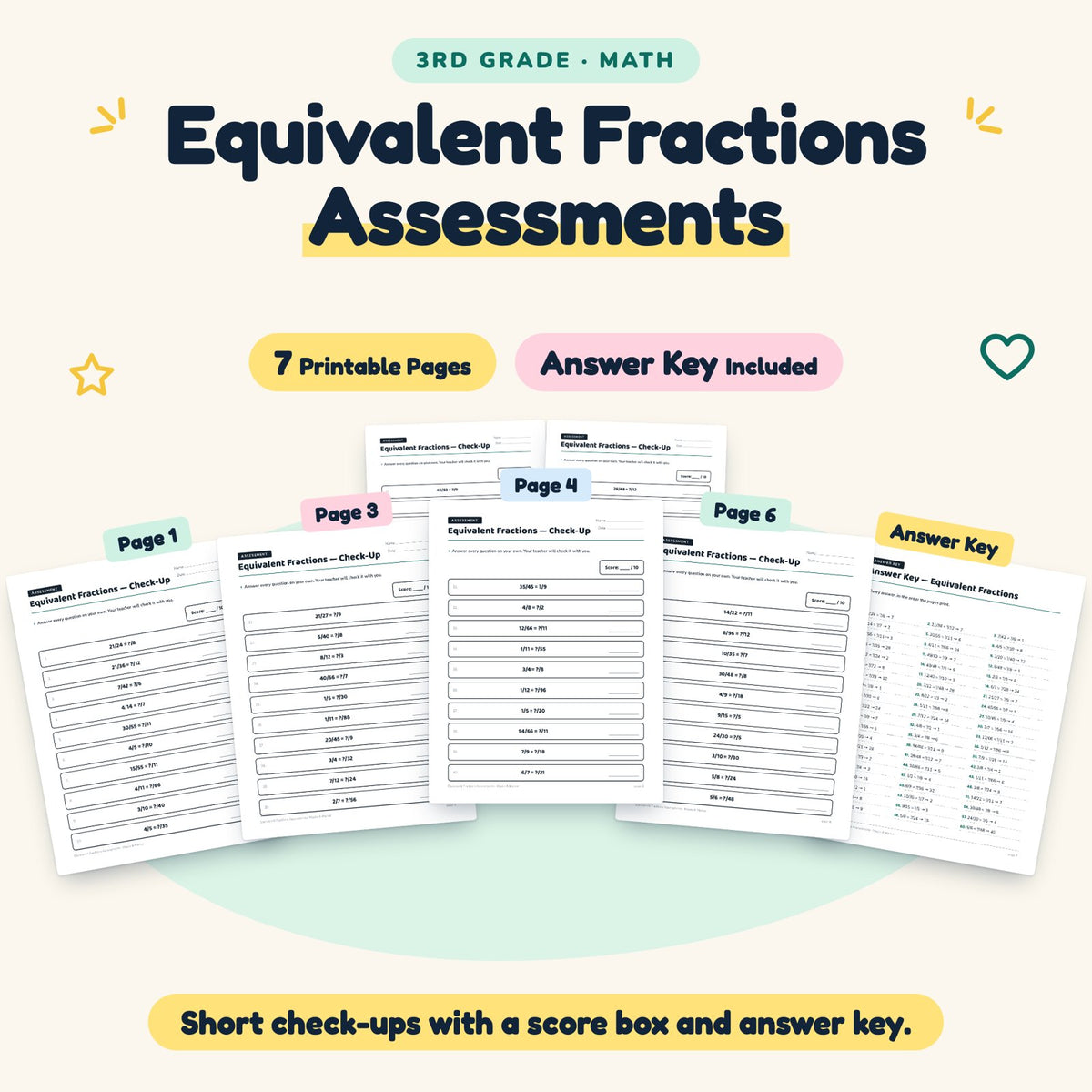 7 Equivalent Fractions Assessments — cover