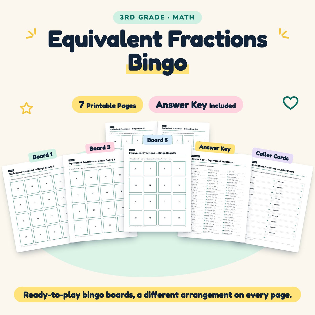 7 Equivalent Fractions Bingo — cover