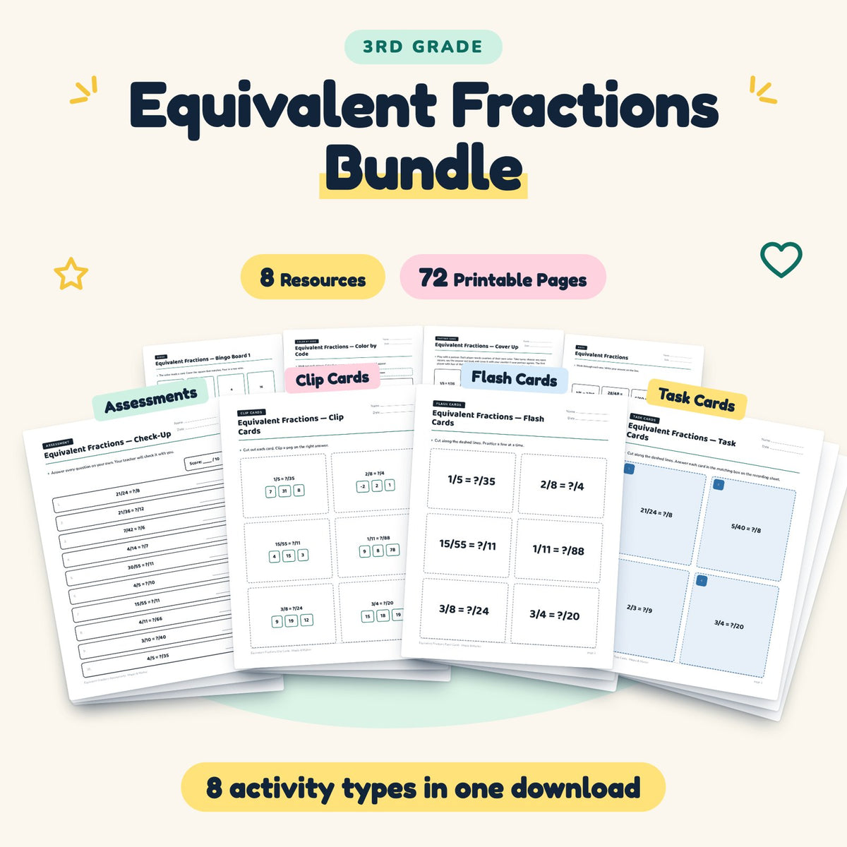 Equivalent Fractions Bundle | 3rd Grade Math (8 Resources) — cover