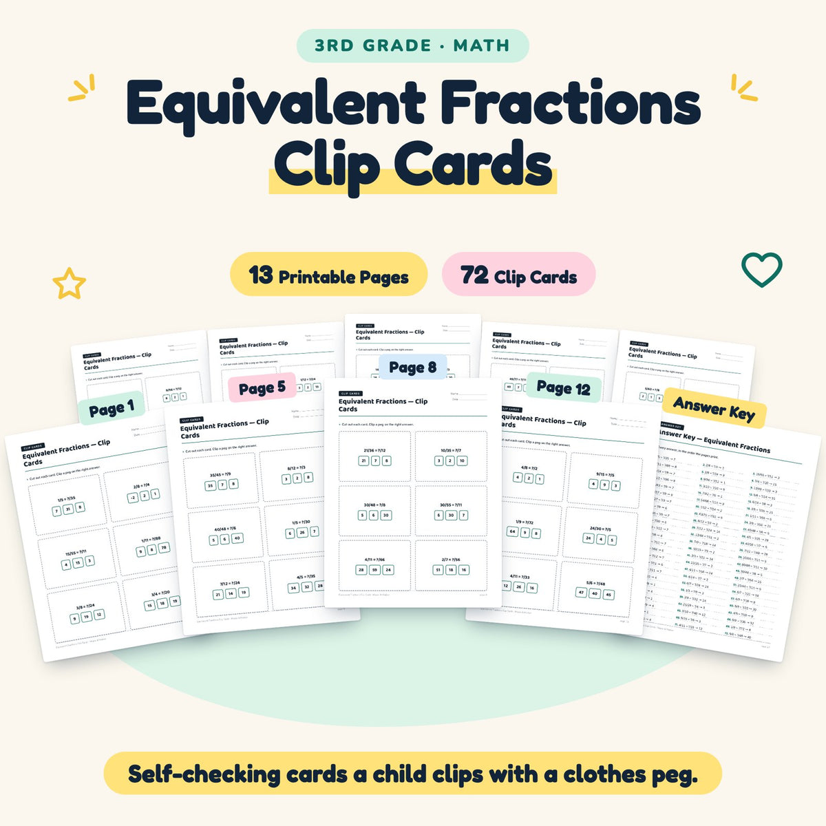 72 Equivalent Fractions Clip Cards — cover